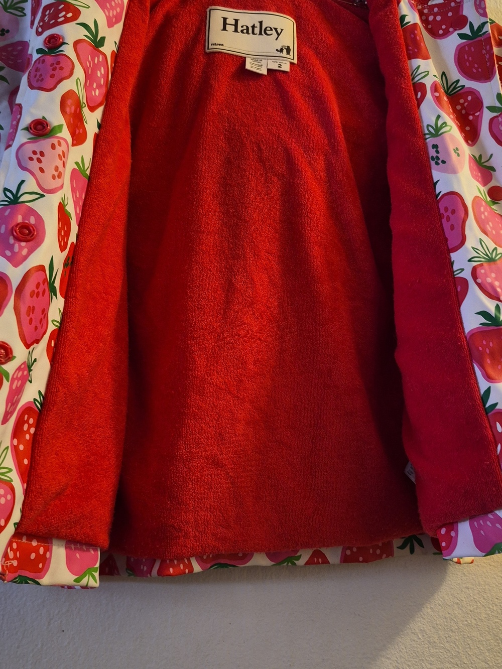 Hatley Pink Strawberry Raincoat with Red Lining - Picture 6 of 8
